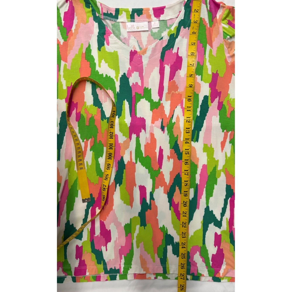Belle by Kim Gravel XL Abstract Ikat V-Neck Top Smocked Cuffs Multi-Color - Picture 5 of 6